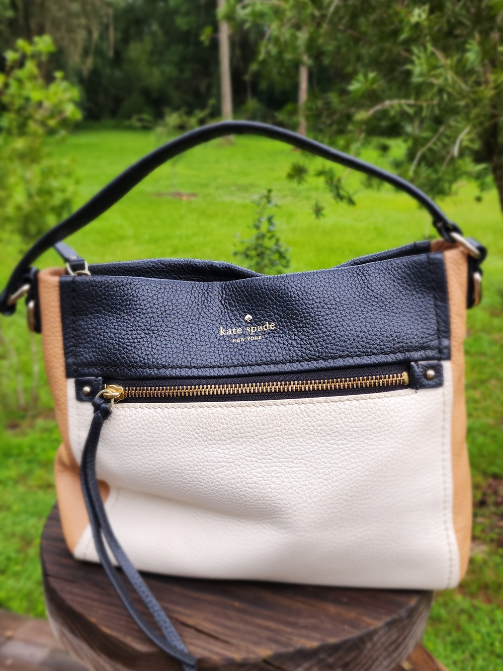 kate spade Black, White & Tan Colorblock Leather Shoulder Bag - Picture 2 of 16